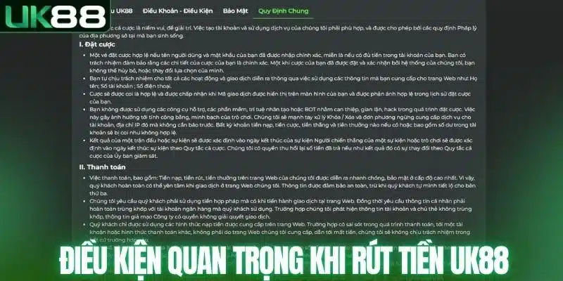Điều kiện quan trọng khi rút tiền UK88